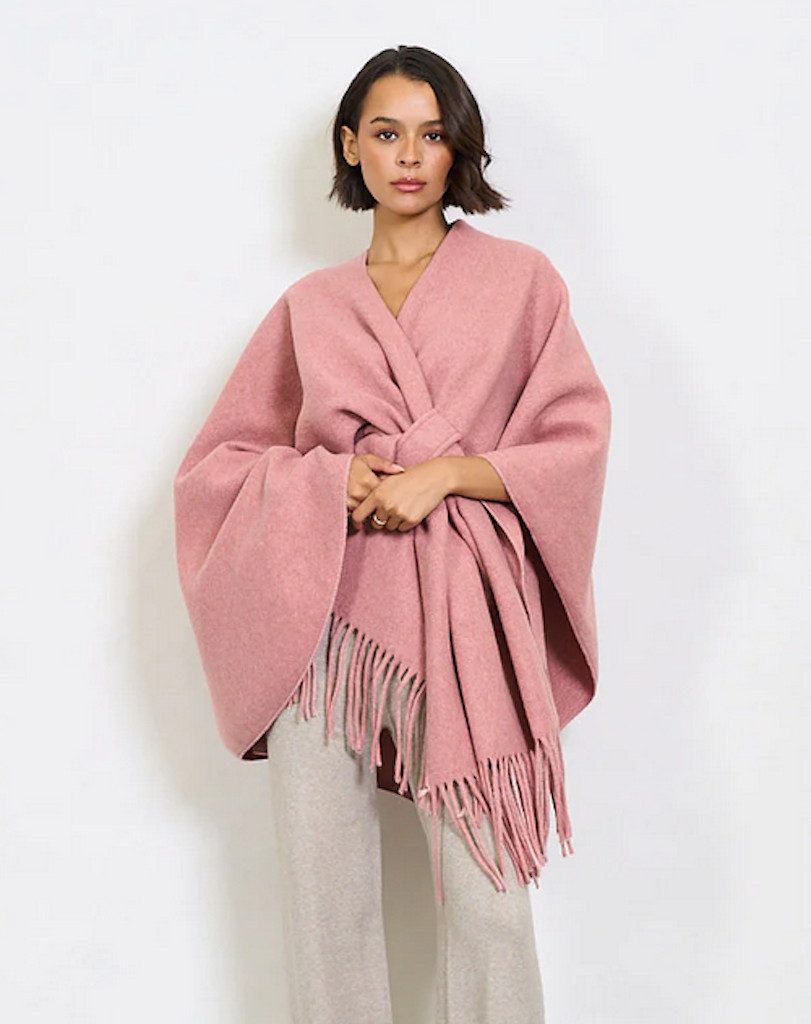 BZNA Poncho BZNA Strickponcho - Wolltuch mit Fransen - Cape MADE IN ITALY mit Fransen