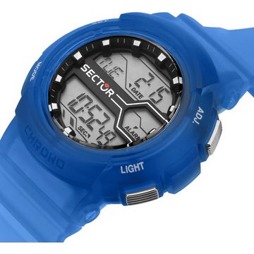 Sector Digitaluhr Sector Herren Armbanduhr Digital, Herren Armbanduhr rund, extra groß (ca. 46mm), PURarmband blau, Casual