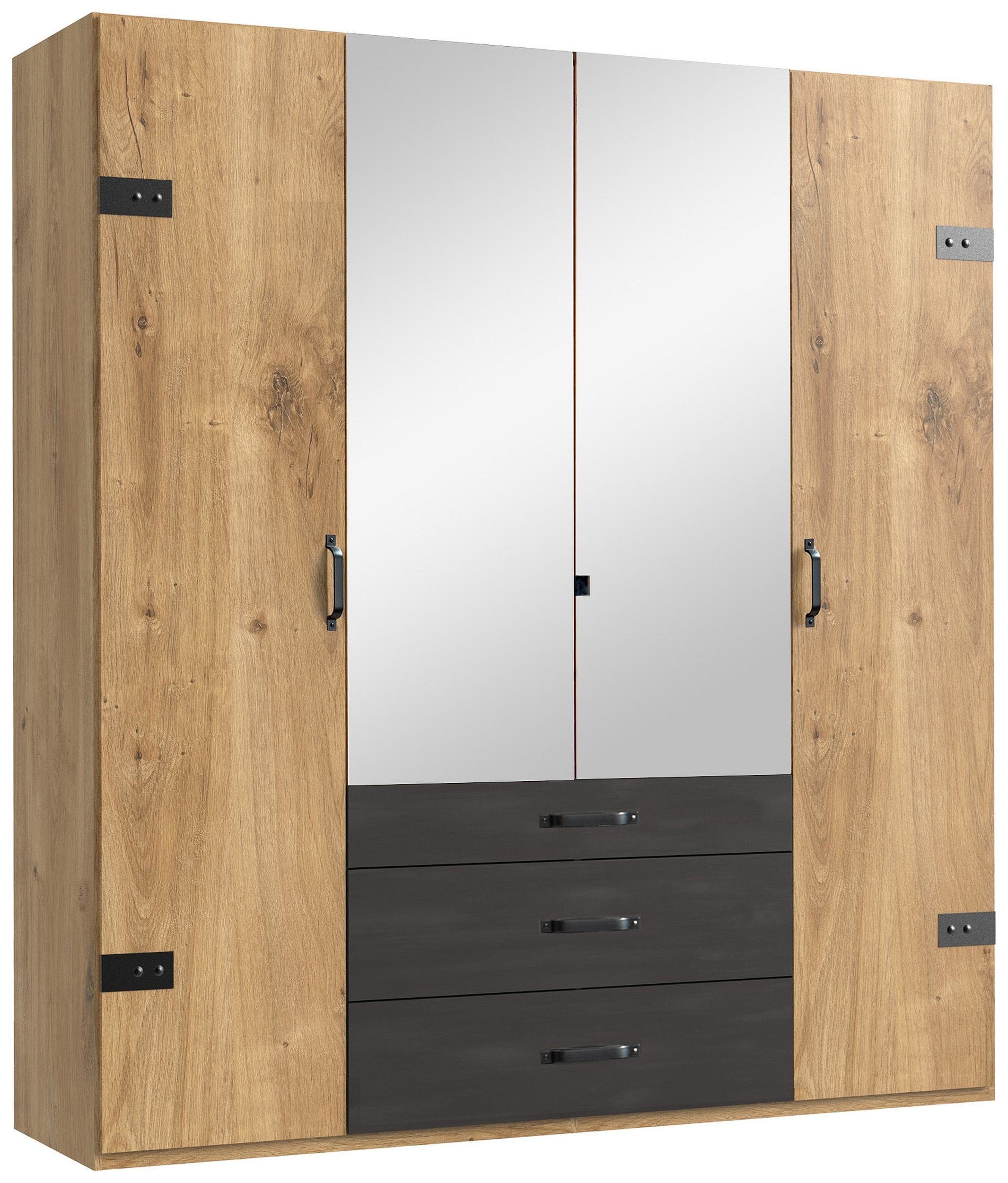 Stylefy Drehtürenschrank Sydney Plankeneiche (Kleiderschrank,  Mehrzweckschrank) 3-türig, aus Holzwerkstoff, mit Schubladen, Modern  Design, viel Stauraum, mit Spiegel, Metall, Funktionalität im trendigen  Design | Drehtürenschränke