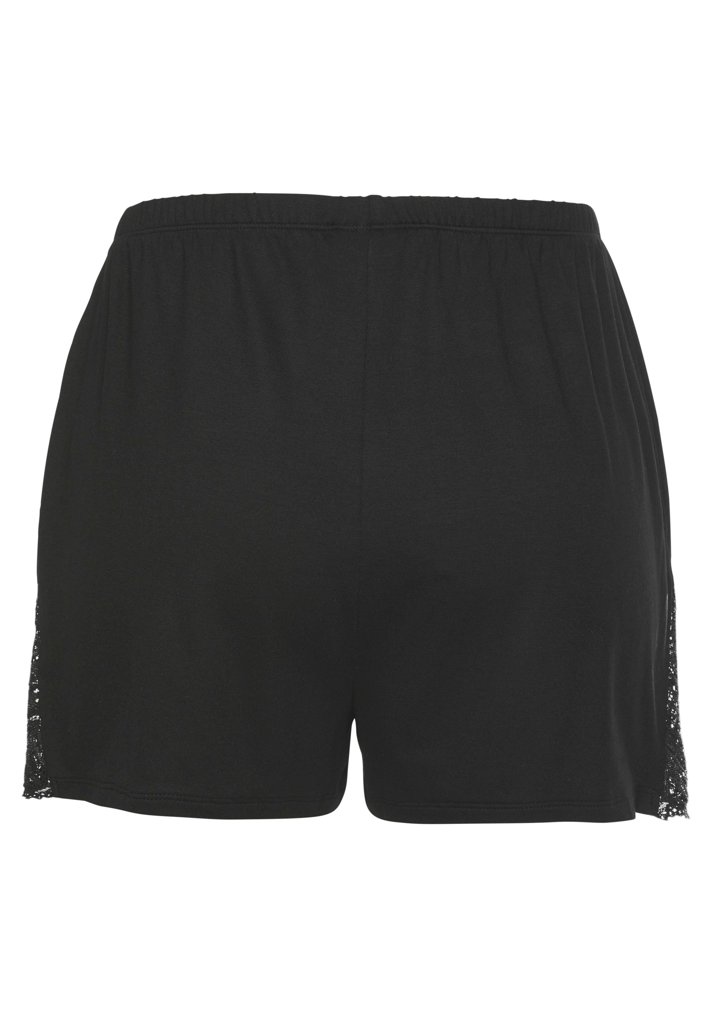 edlen LASCANA mit Spitzendetails schwarz Schlafshorts