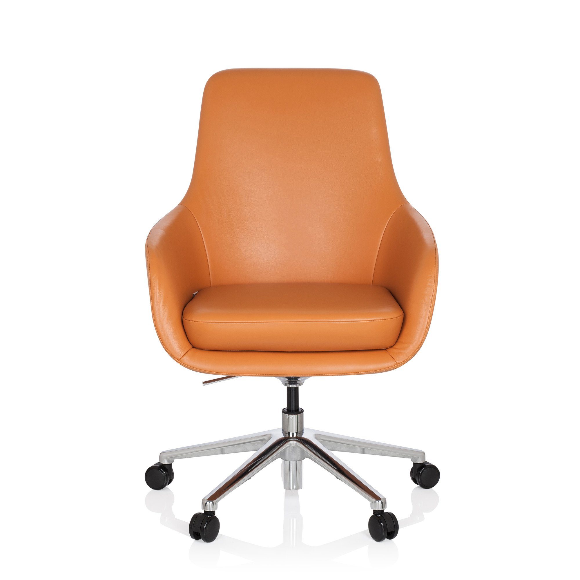 hjh OFFICE Chefsessel Profi Chefsessel ergonomisch BARENO mit Orange Leder Armlehnen, Bürostuhl Drehstuhl