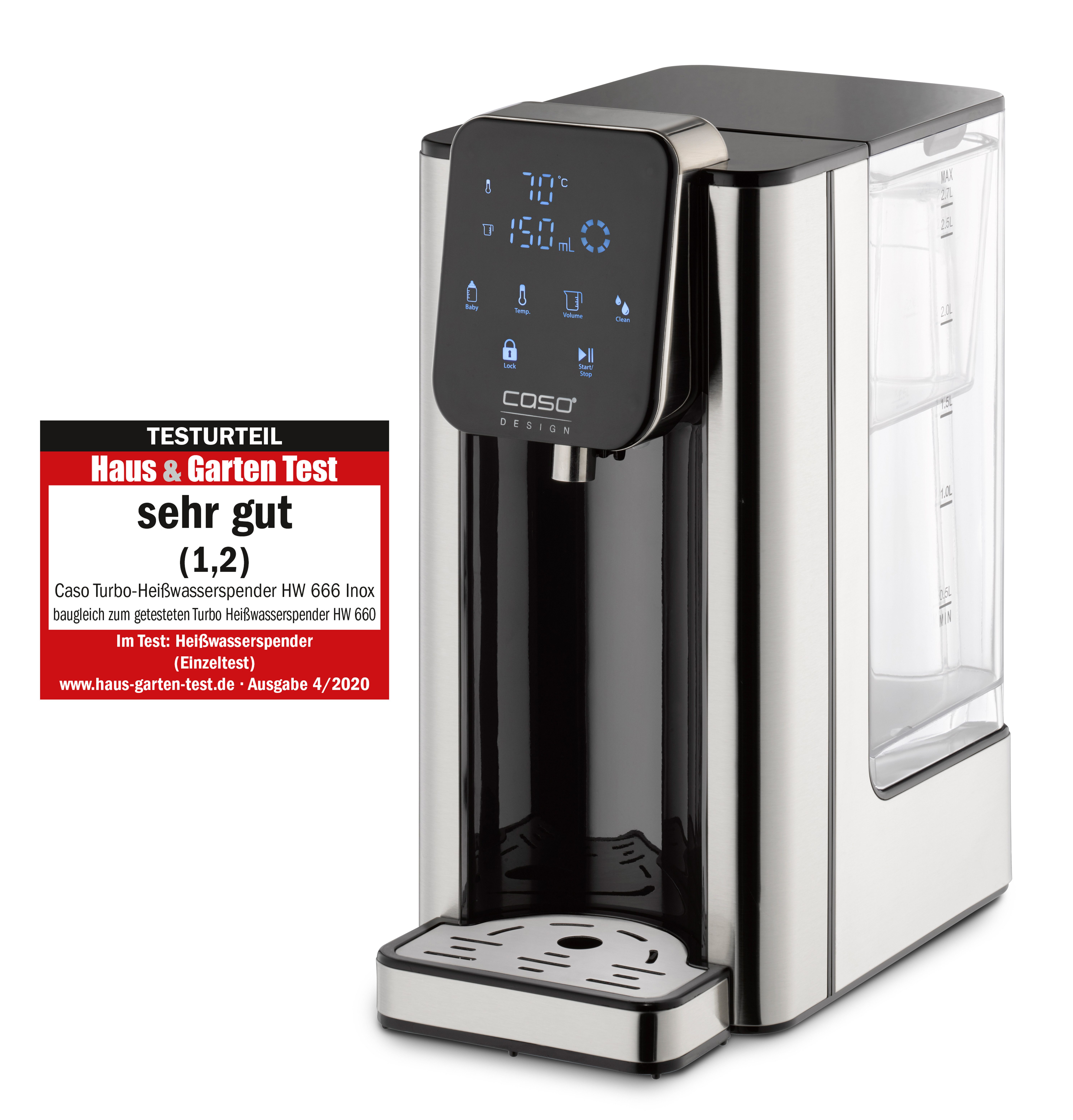 Caso Heißwasserspender HW 666 Inox, 2600 W, Edelstahl Design, 7 Mengenausgaben und Temperatureinstellungen