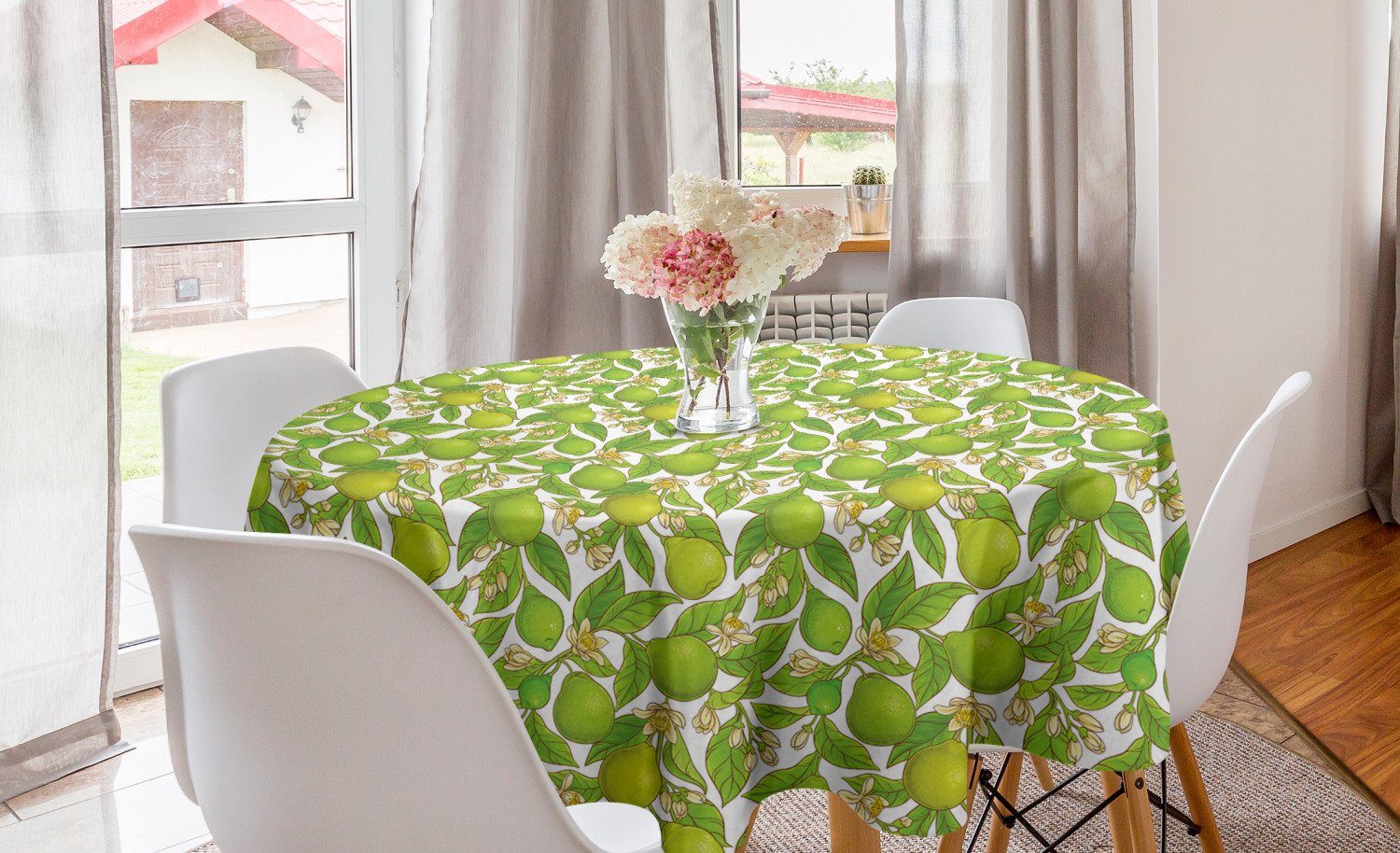 Abakuhaus Tischdecke Kreis Tischdecke Abdeckung für Esszimmer Küche Dekoration, Wald Bergamotte Obst und Blumen