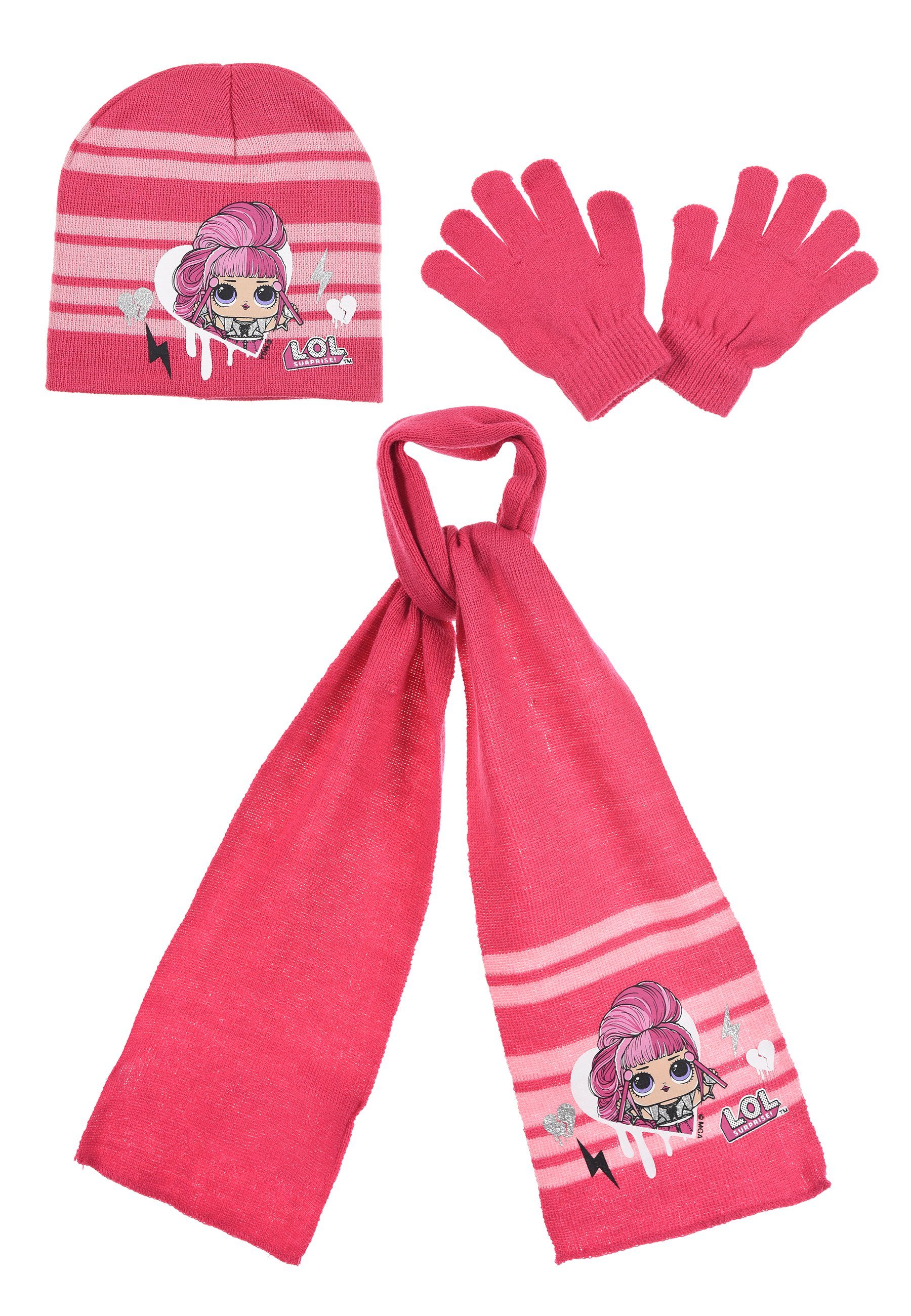 Mütze L.O.L. Winter-Set Mädchen (SET) Beanie Schal Handschuhe Kinder SURPRISE!