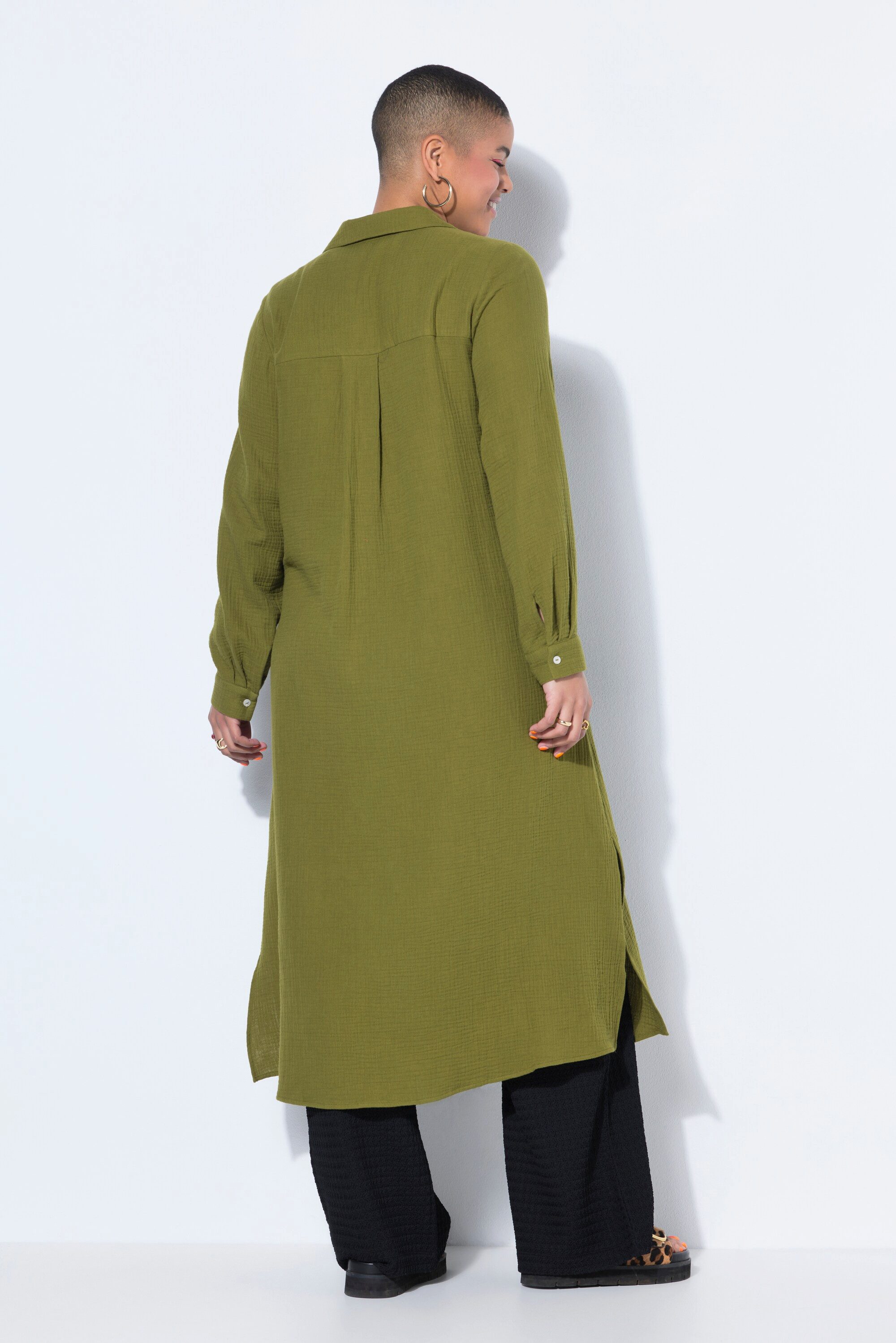 Studio Untold Longbluse Musselin-Longbluse Hemdkragen Langarm