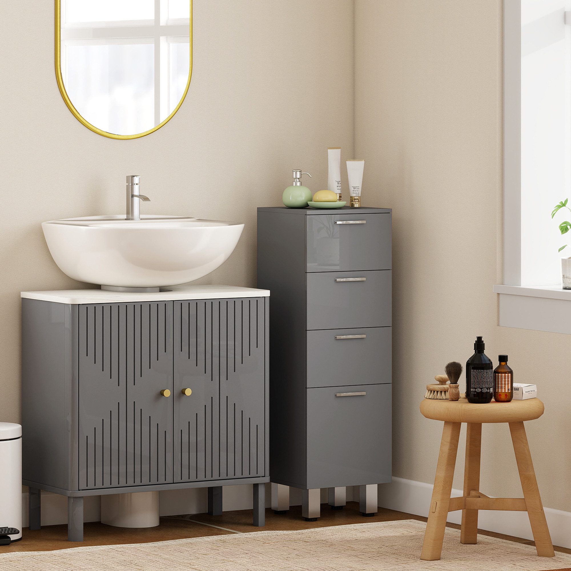 Kleankin Badkommode Nischenschrank schmal Toilettenschrank Badschrank für Badezimmer (Badezimmer-Aufbewahrungsschrank, 1 St., mit Schublade, verstellbare Füße), – Bild 5 von 5