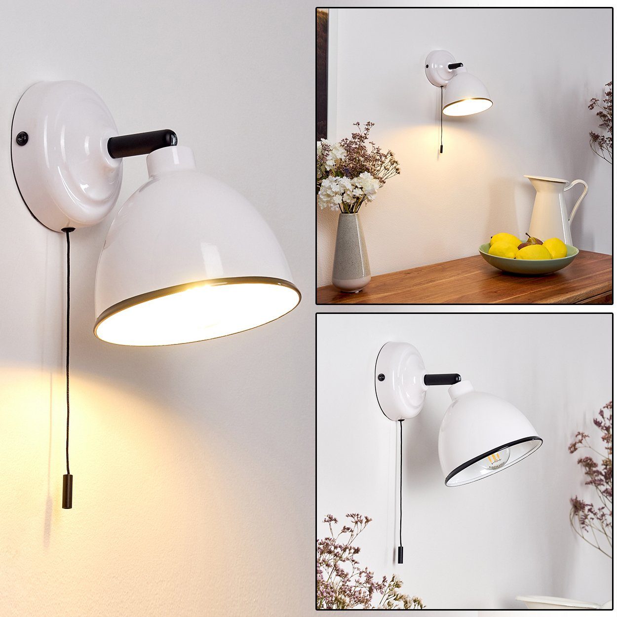 in Weiß/Schwarz 1xE14, »Scerne« moderne Wandlampe verstellbarem mit Leuchtmittel, Strahler, aus Wandleuchte hofstein und An- Metall Zugschalter, 1-flammig, Ausschalter ohne