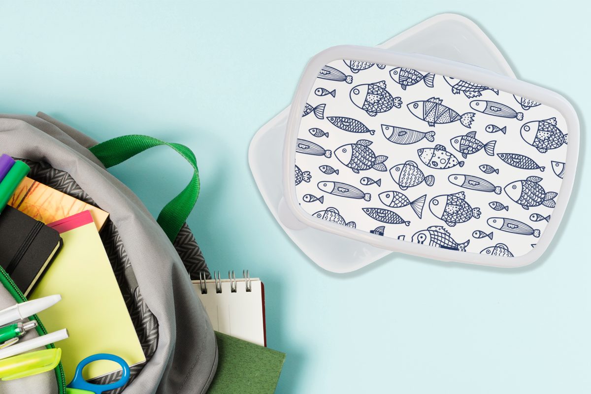 MuchoWow Brotbox Fisch Lunchbox Kinder und für Kunststoff, und Skandinavien Mädchen Muster, Brotdose, für (2-tlg), weiß - Jungs Erwachsene, -