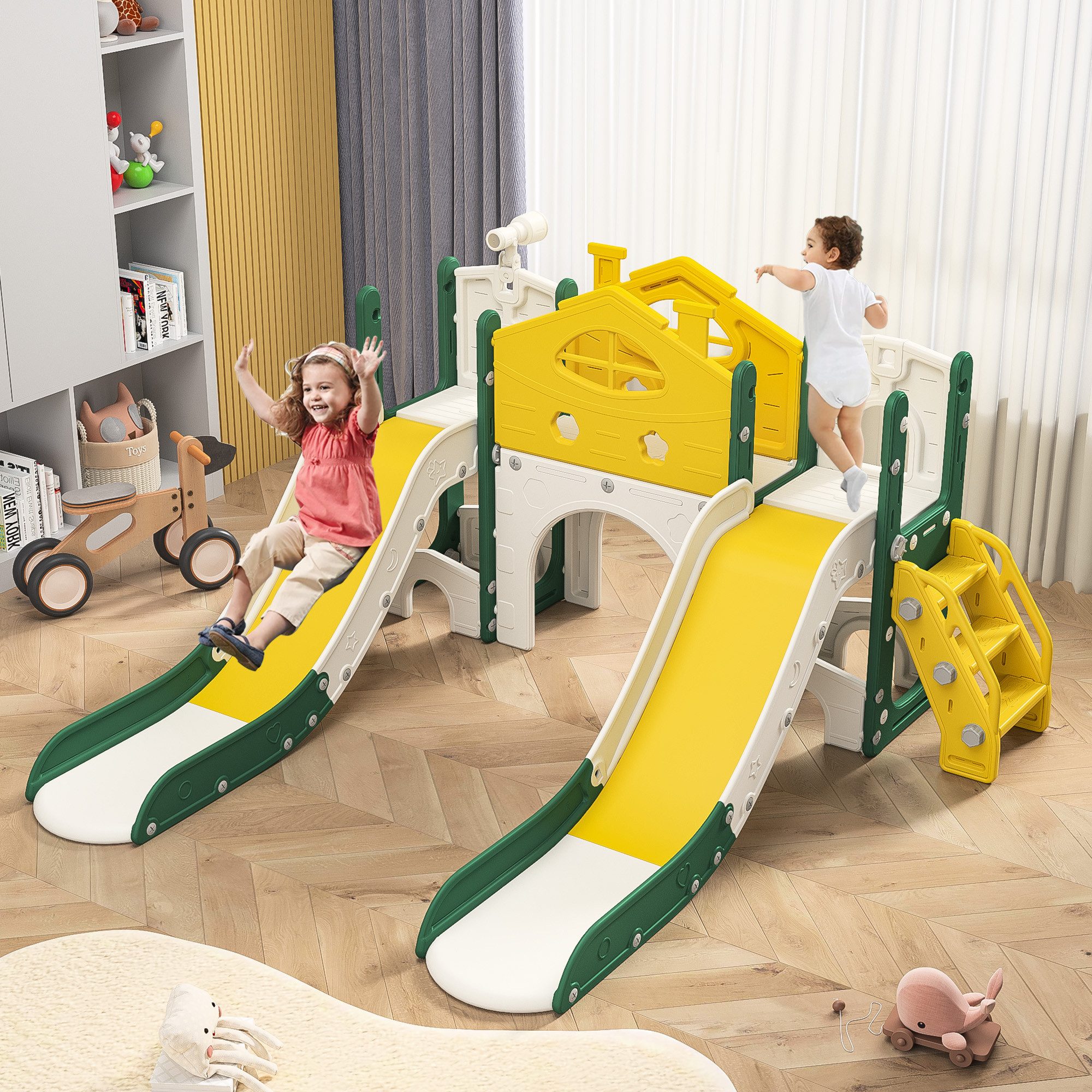 Rutsche 7-in-1 Kinderrutsche Indoor und Outdoor Gartenrutsche