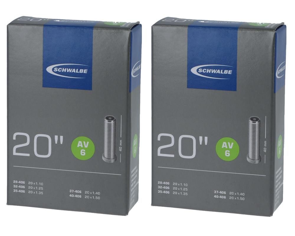 Fahrradschlauch Schwalbe 2x Schlauch AV6 (28/40-406) 20 Zoll