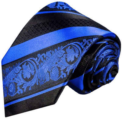 Paul Malone Krawatte moderne Herren Seidenkrawatte barock gestreift 100% Seide Breit (8cm), blau 496
