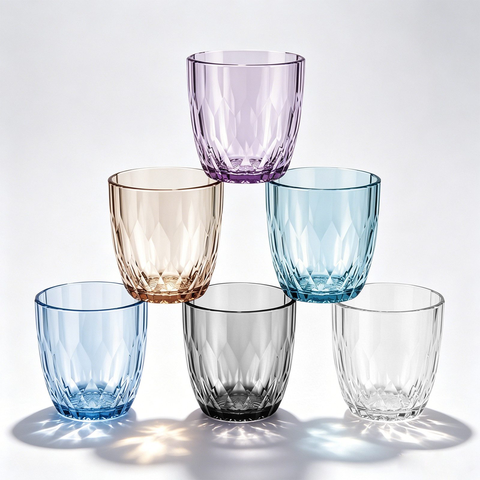 BlingBin Gläser-Set Trinkgläser Bunt 300 ml, 6er Set Outdoor Wassergläser aus Kunststoff, 6-tlg., Acryl, Acrylbecher mit Kristallglas-Optik für Wasser, Saft, Eiskaffee, Tee