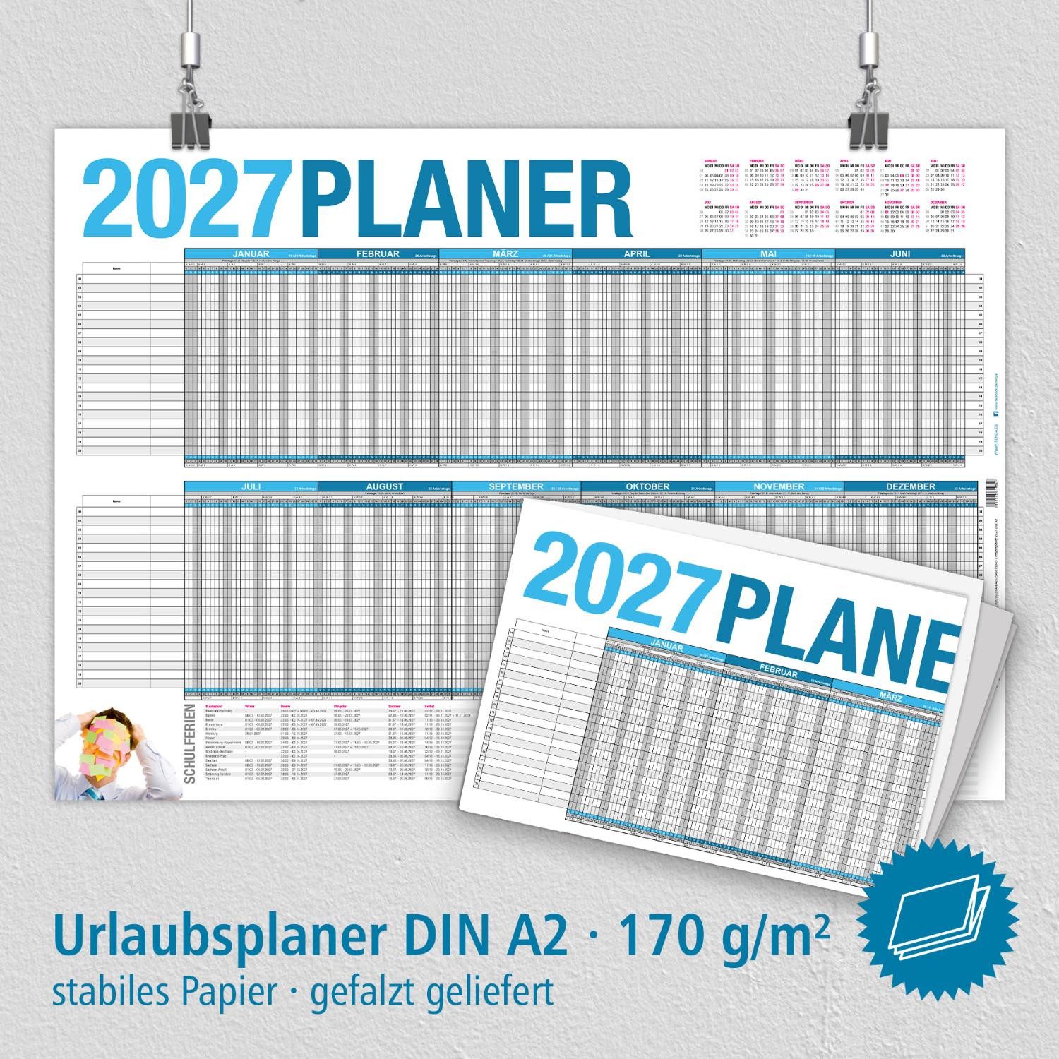 itenga Wandkalender itenga Urlaubsplaner Projektplaner 2027 Wandkalender DIN A2 gefalzt 25