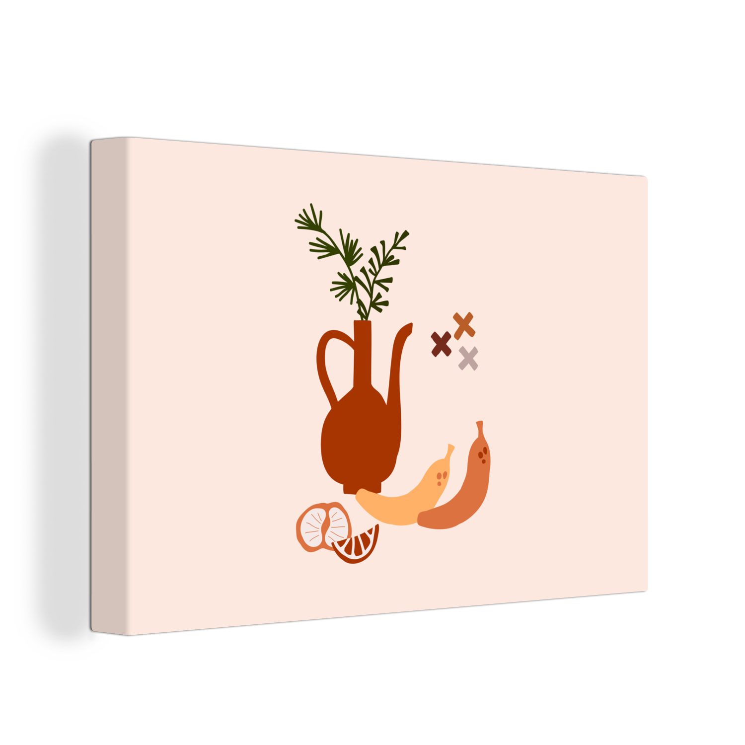 OneMillionCanvasses® Leinwandbild Krug - Obst - Pastell, (1 St), Wandbild Leinwandbilder, Aufhängefertig, Wanddeko, 30x20 cm