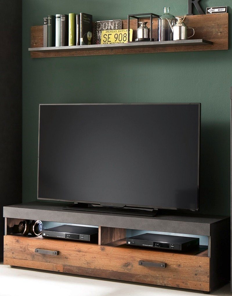 Old Indy, trendteam grau, Matera / 2-teilig Used & Lowboard Wood Lowboard Wandboard TV