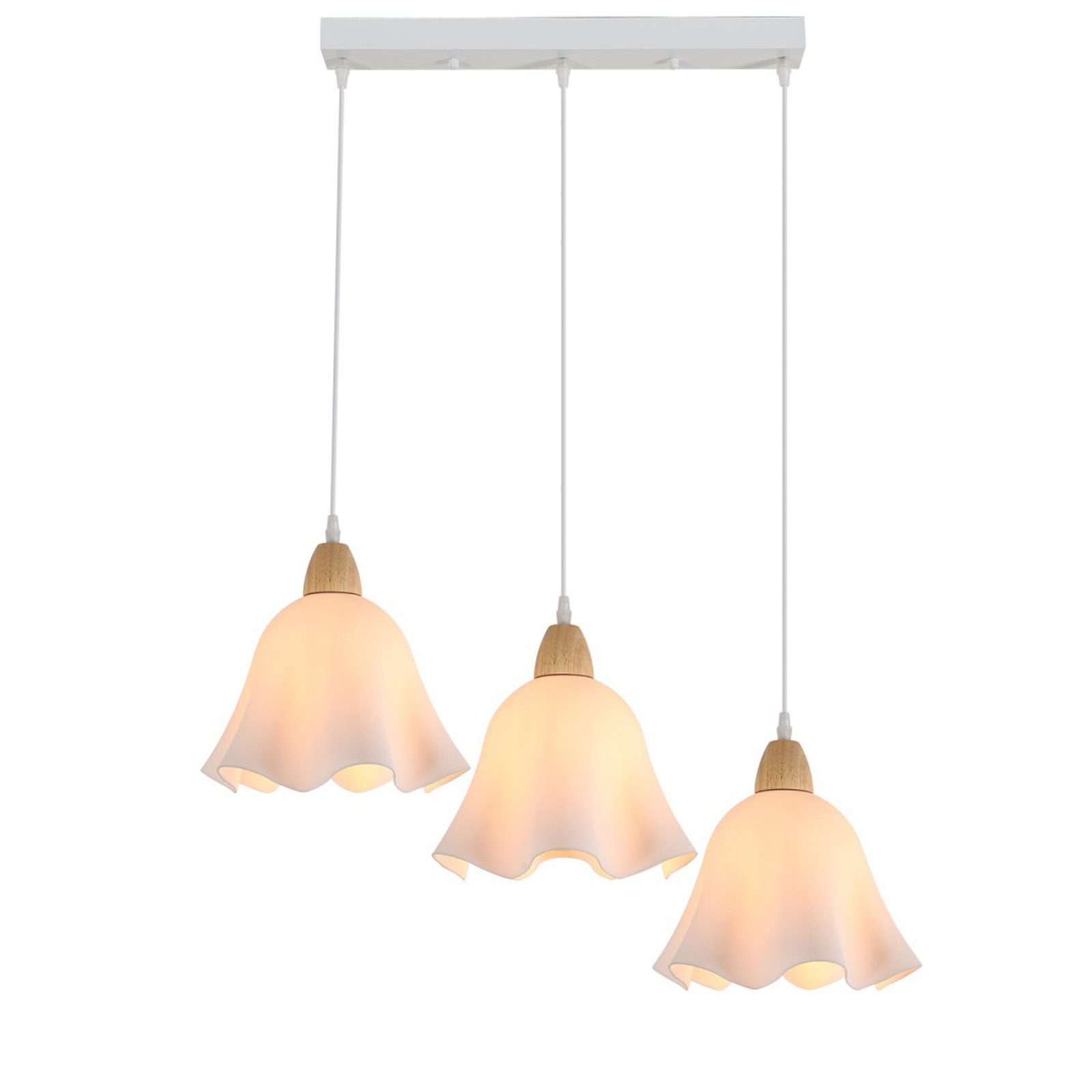 Riserva Hängeleuchte 3-flammige Pendelleuchte Blüte Acryl Holz Weiß E27, 50cm