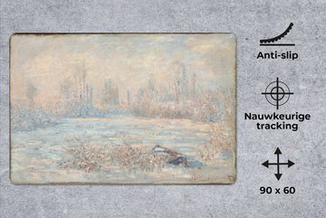 MuchoWow Gaming Mauspad Frost bei Vetheuil - Gemälde von Claude Monet (1-St), Büro für Tastatur und Maus, Mousepad Gaming, 90x60 cm, XXL, Großes