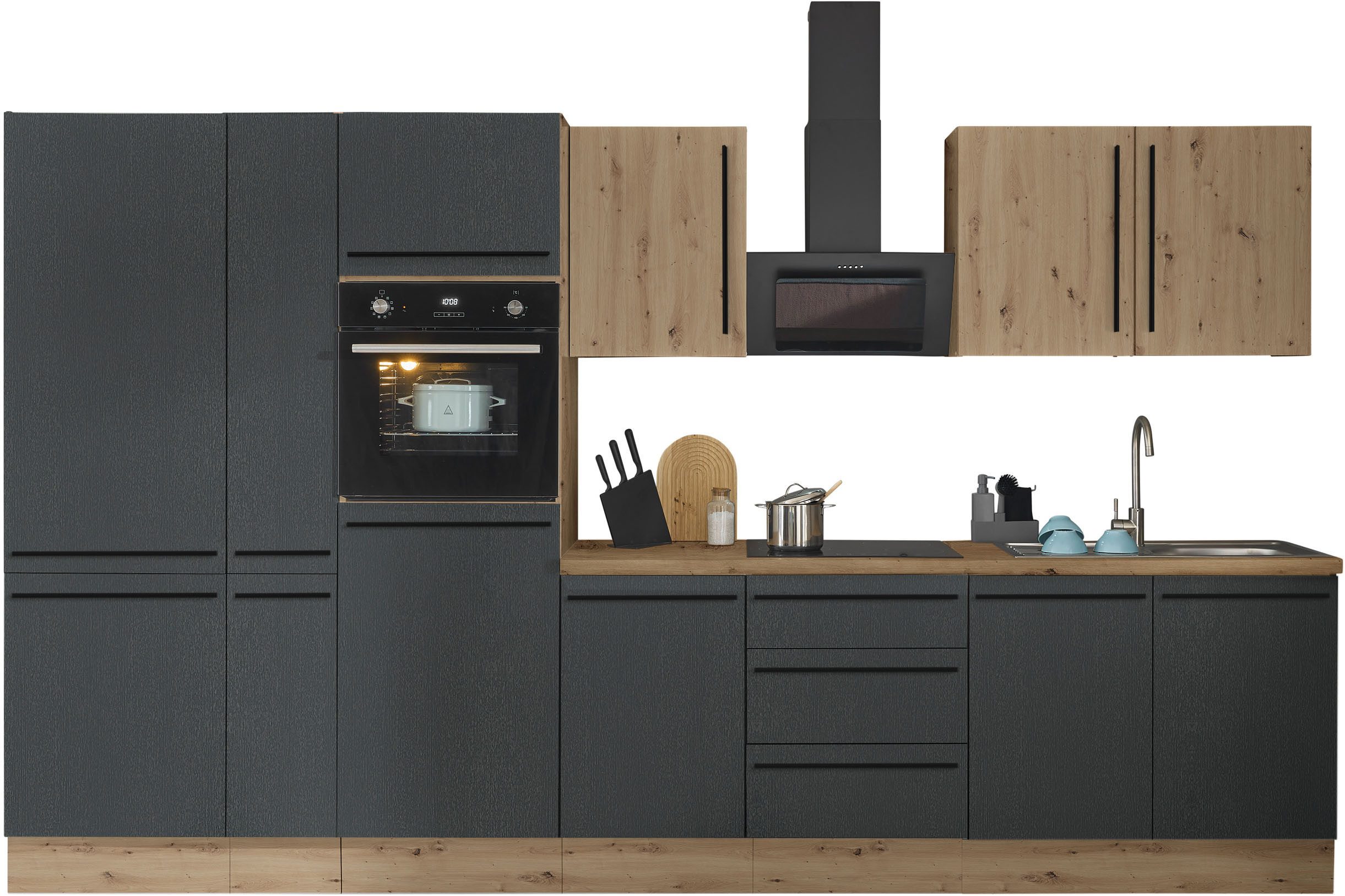 KOCHSTATION Küchenzeile Florida, Breite 360 cm, wahlweise mit E-Geräten,Softclose für Türen/Schubkästen