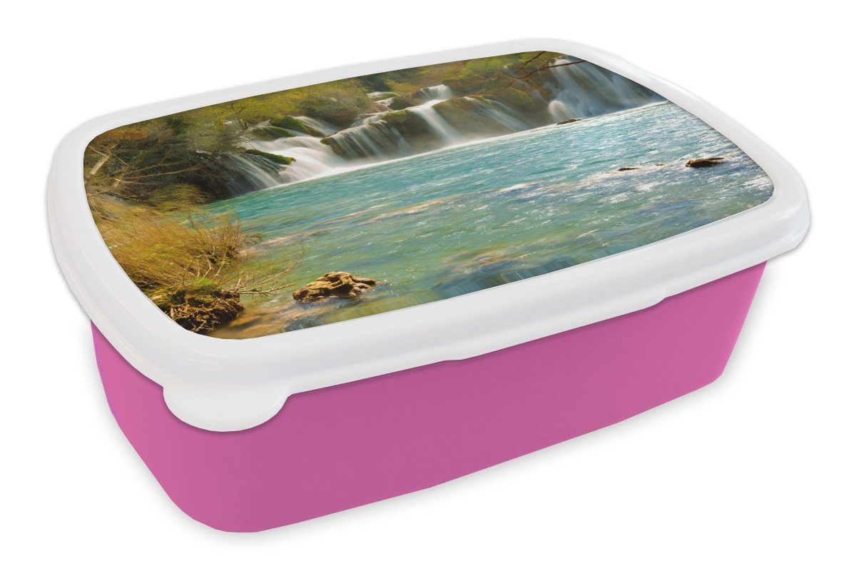 MuchoWow Lunchbox Skradinski Buk-Wasserfälle im Krka-Nationalpark in Kroatien, Kunststoff, (2-tlg), Brotbox für Erwachsene, Brotdose Kinder, Snackbox, Mädchen, Kunststoff rosa