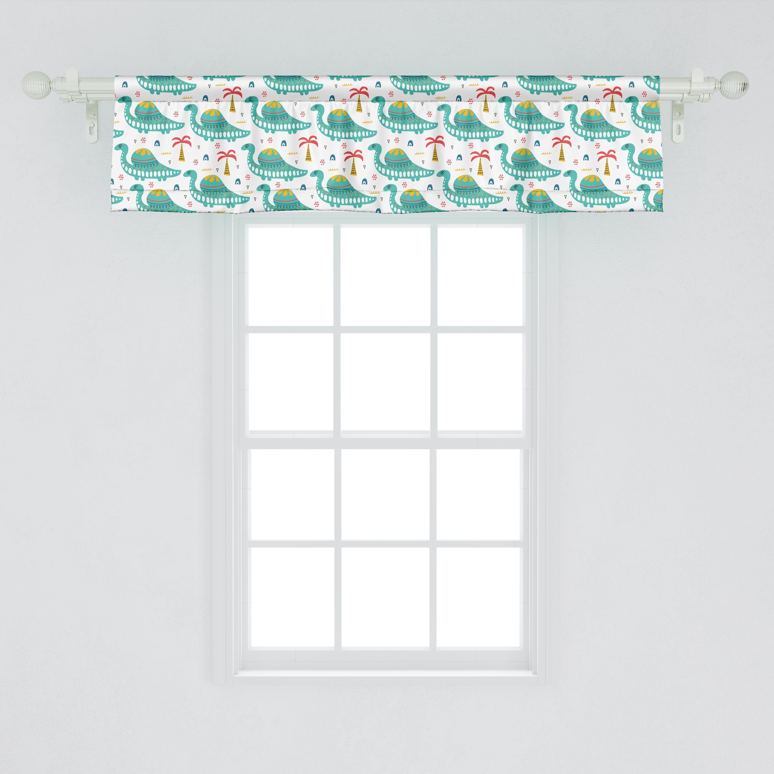Scheibengardine Vorhang Volant für Stangentasche, Microfaser, von Küche Palmen Dino und Schlafzimmer Cartoon Abakuhaus, Tier- mit Dekor