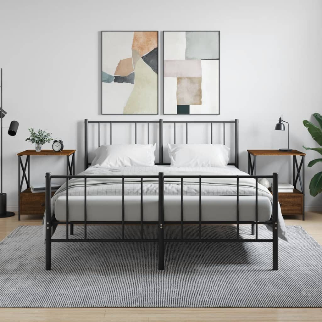 Nachttisch Nachttische 50x41x65 cm Braun Eichen Massivholz und Eisen Rahmen