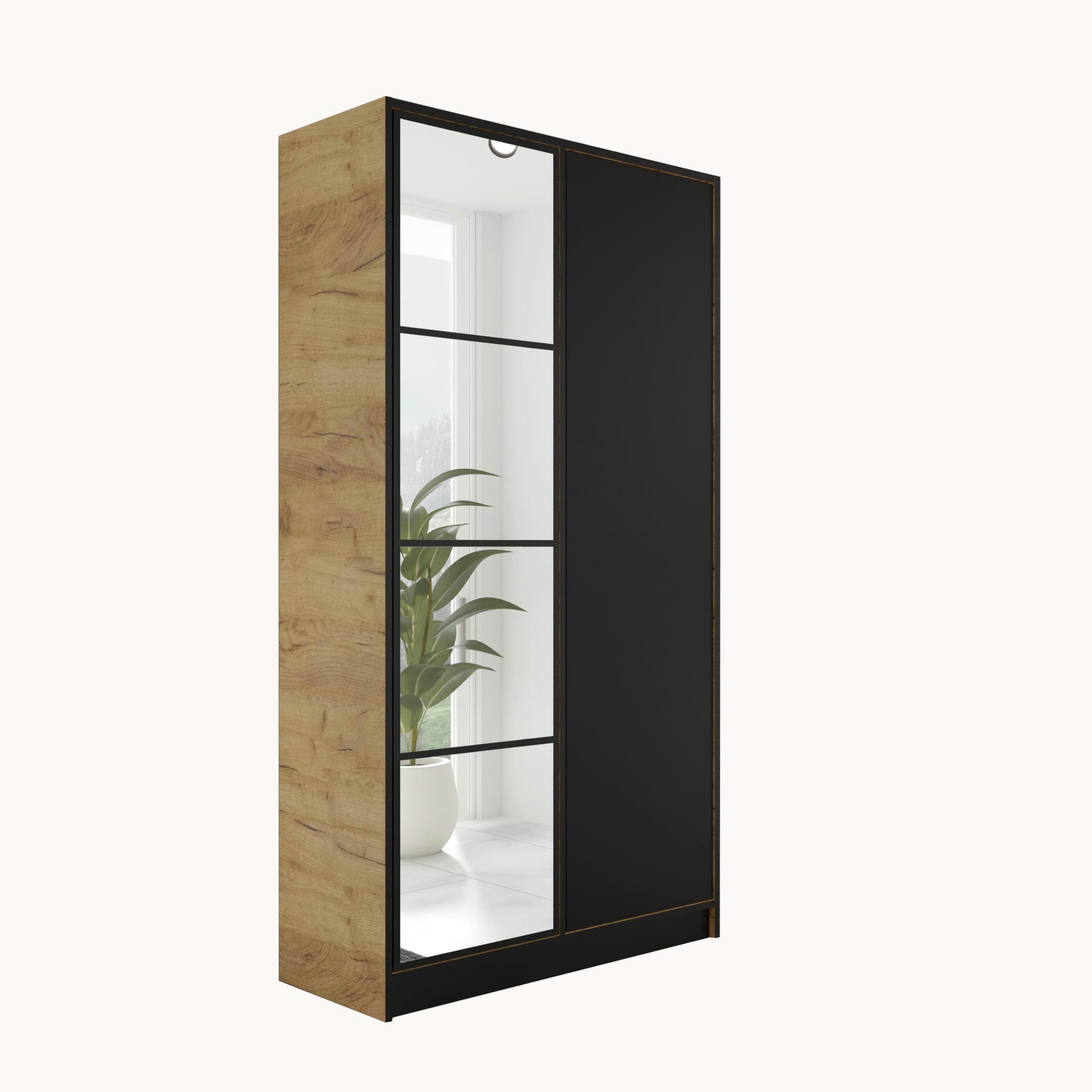 KIER FURNITURE Drehtürenschrank Kleiderschrank EDEN - 104.8 x 205 x 39 cm - Craft Eiche & Schwarz