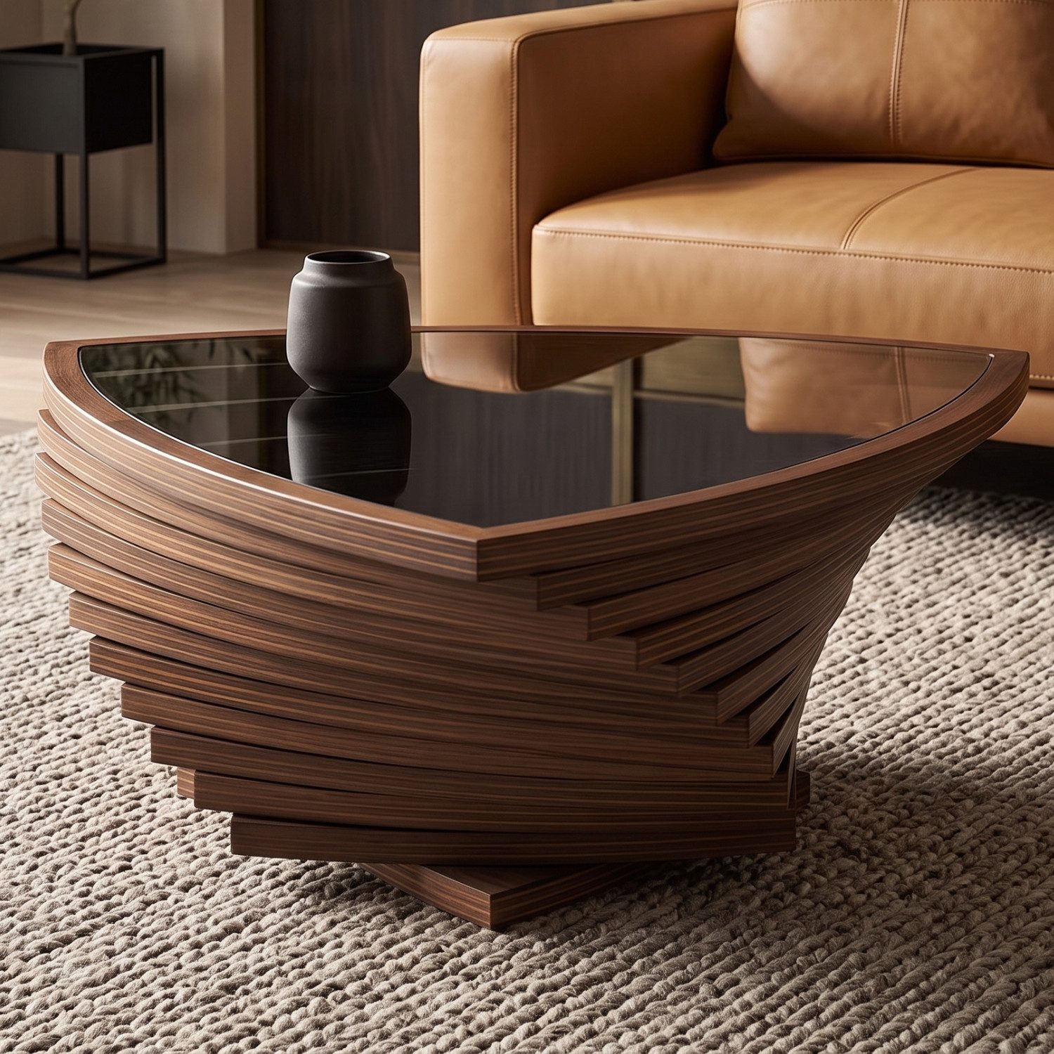 alesvelt Couchtisch TRILOGIA rustikal handgefertigt aus Nussbaum Beistelltisch, Nussbaum, 90x90x39ccm, Unikat, handgefertigt