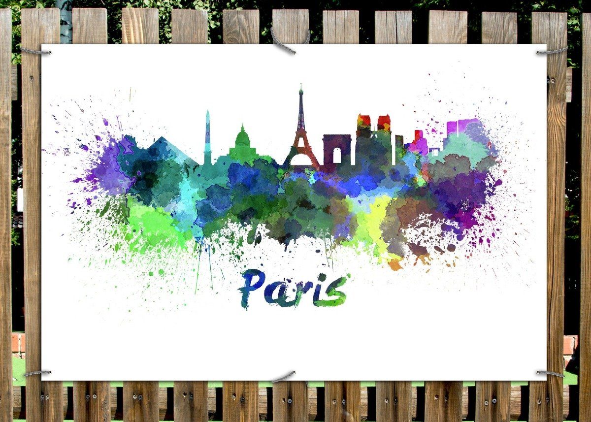 Thumbnail - Wallario Sichtschutzzaunmatten Städte als Aquarell - Skyline von Paris