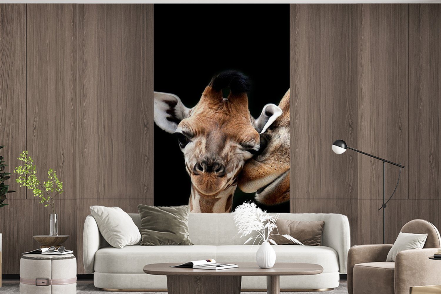 St), Matt, Fototapete Schlafzimmer (2 MuchoWow Fototapete Vliestapete Porträt für Wohnzimmer - bedruckt, Tiere, - Schwarz Giraffe Tiere Küche, - -