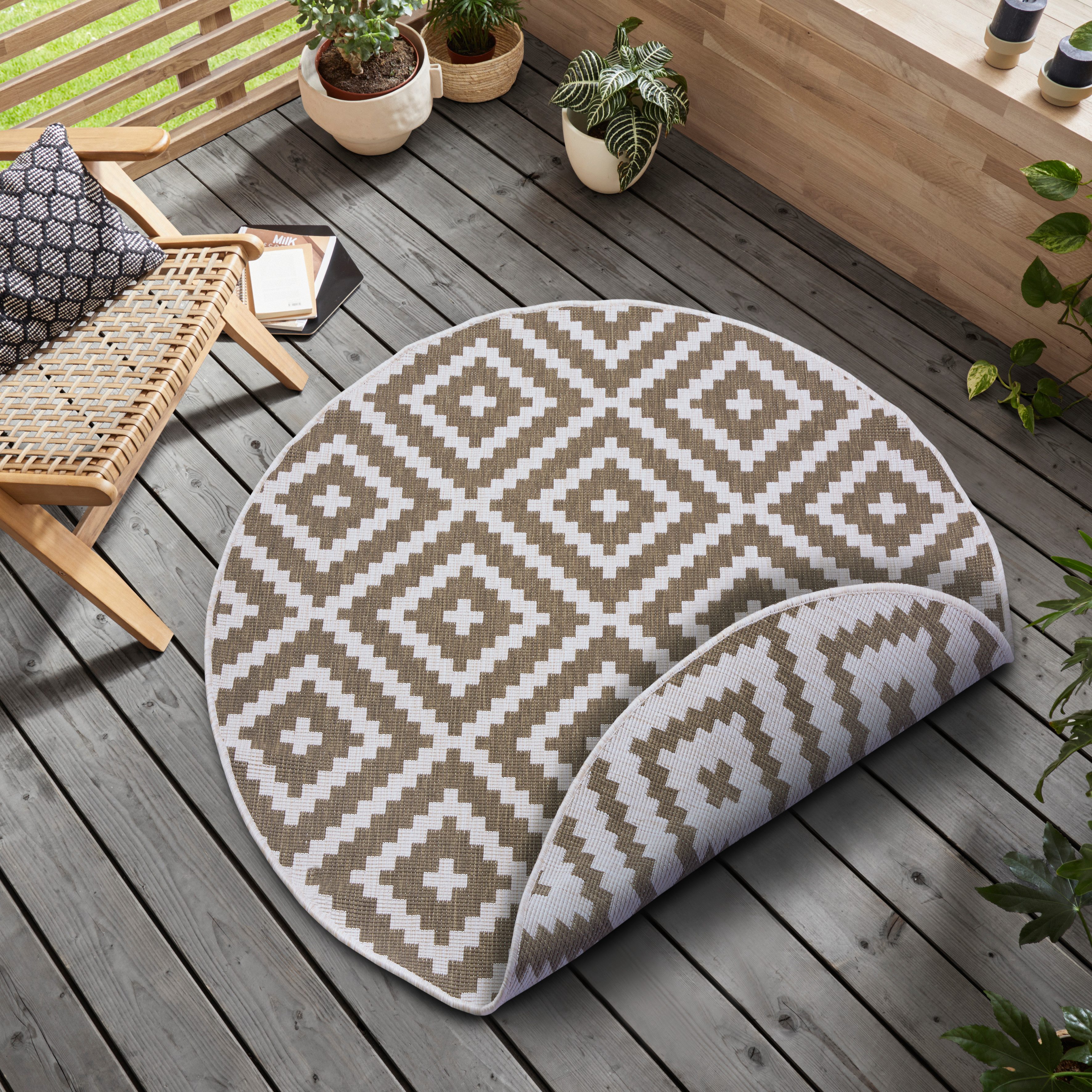 OTTO home Teppich Ronda Wendeteppich, rund, Höhe: 5 mm, Sisal-Optik, Flachgewebe, In- und Outdoor, geometrisches Boho Design