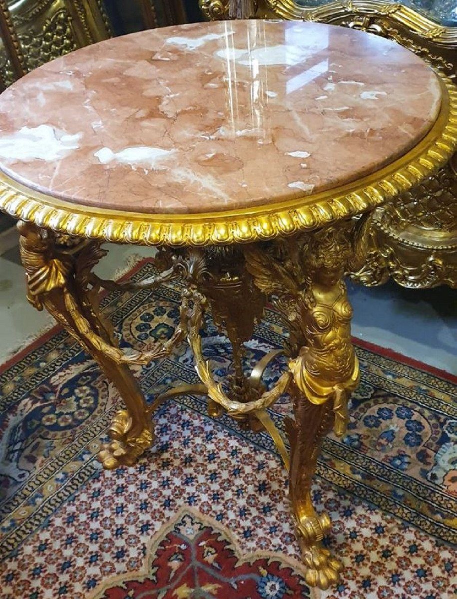 Casa Padrino Beistelltisch Casa Padrino Marmorplatte Möbel Möbel Gold / Barock - - Braun Barockstil Tisch - mit Möbel Barock Beige Beistelltisch Wohnzimmer / Luxus Barockstil - runder Prunkvoller Luxus im Bronze
