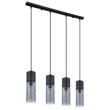 etc-shop Pendelleuchte, Leuchtmittel nicht inklusive, Hängeleuchte Esszimmerlampe 4 Flammig Glas rauch Metall schwarz L 80cm