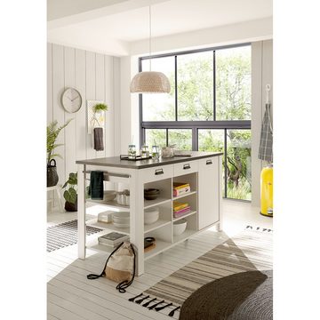 Lomadox Küchenzeile SHELTON-61, Küchen Set in Pinie weiß mit anthrazit mit Kücheninsel Industrial Stil