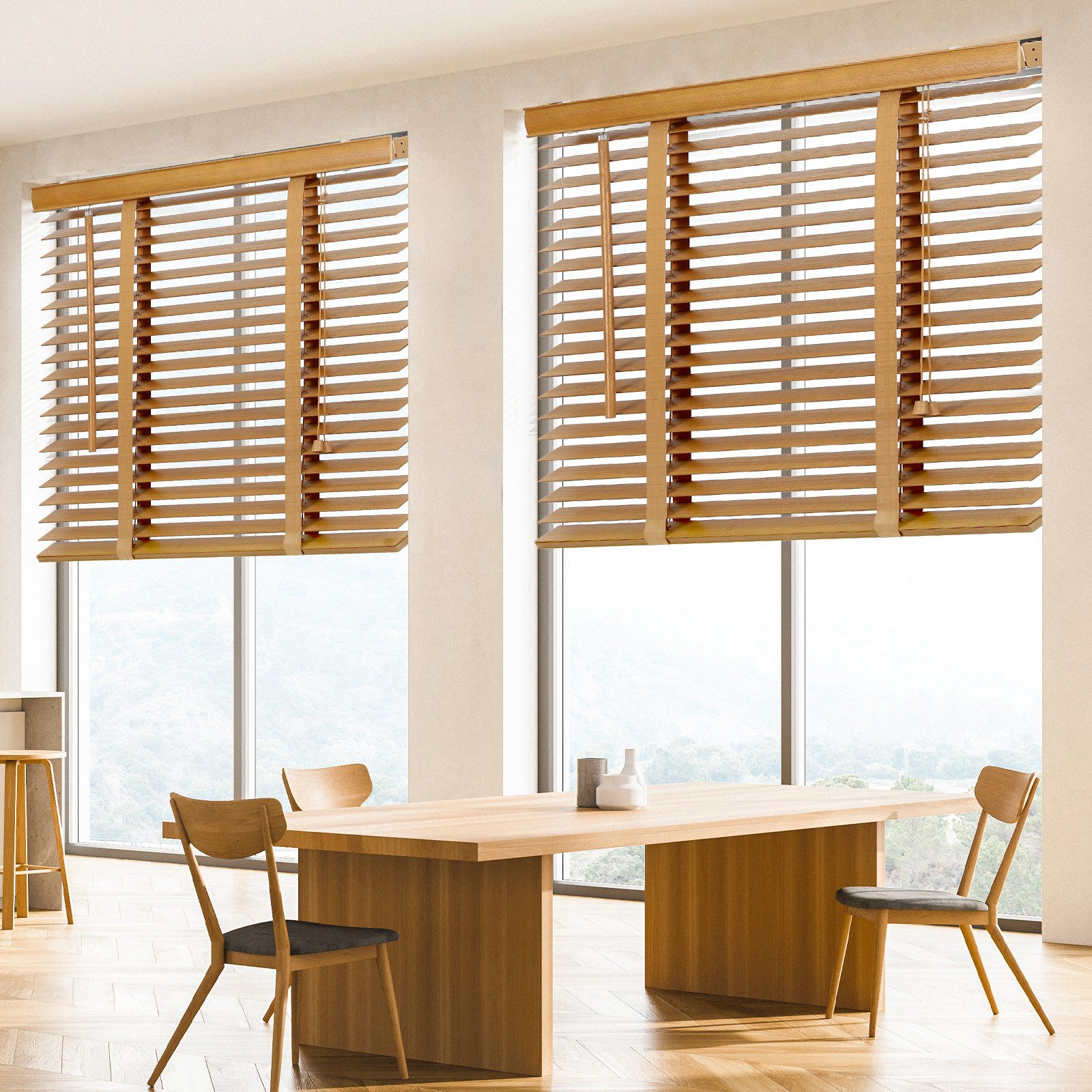 Sekey Jalousie Holzjalousie 50 mm Lamellen Fensterjalousie Blickschutz Jalousie, Klemmträger mit Feststellschraube