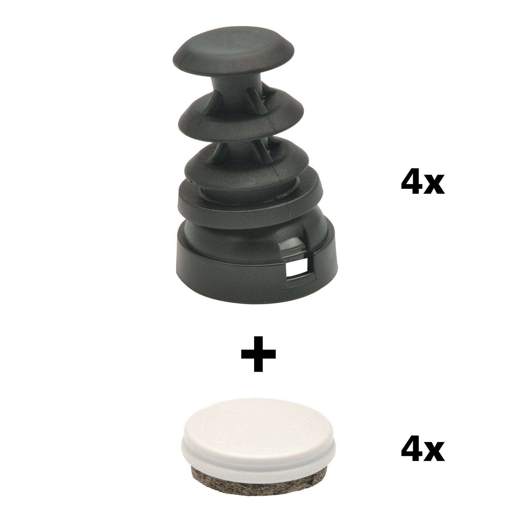 WAGNER design yourself Klick-Gleiter QuickClick® Stuhlgleiter I 4er-Set Gelenkgleiter zum Einstecken in Rundrohre - wendbar Wollfilz + Kunststoff - DUO - Innen Ø 10, 12, 14, 16, 18 mm / Außen Ø 14, 16, 18, 20, 22 mm - Made in DE