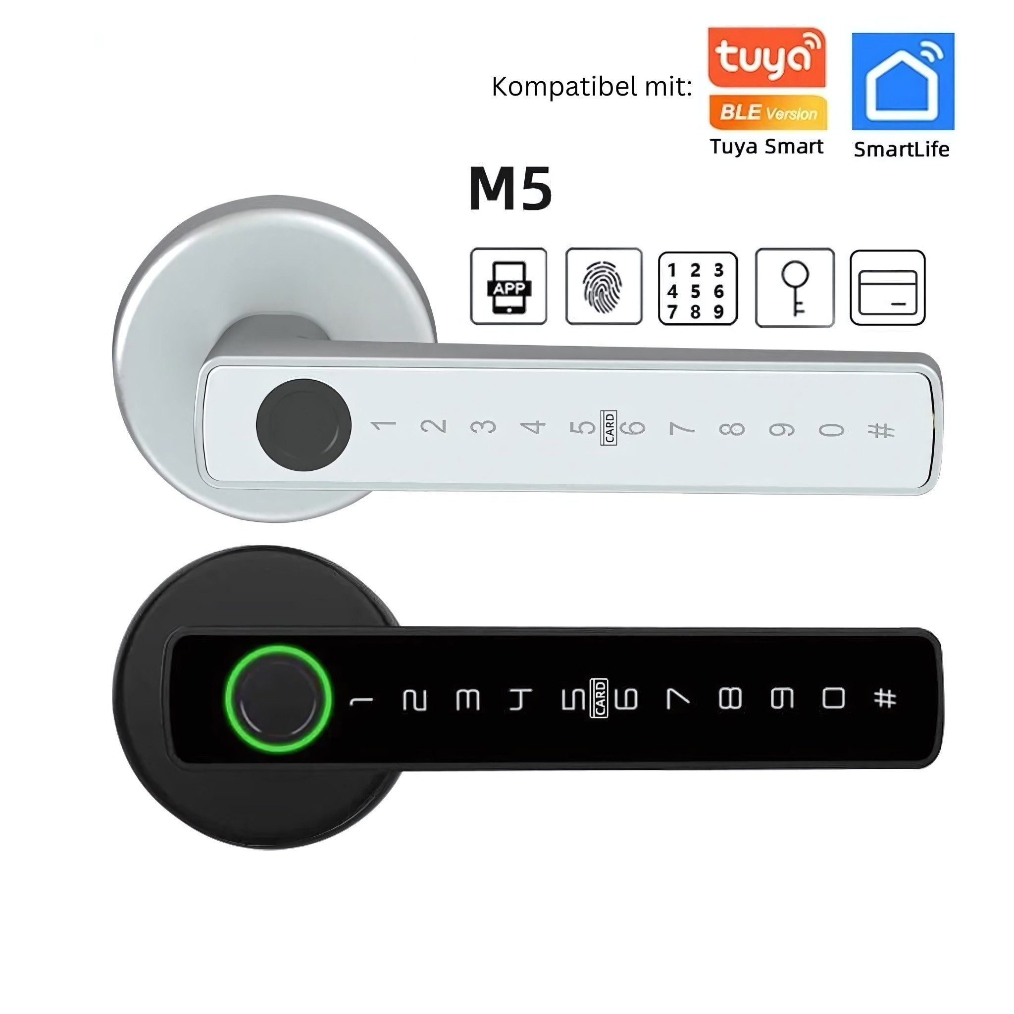 HS.SUPPLY Türschloss-Funksteuerung Smartes Türschloss, Fingerabdruck Schloss, für Haustüren, Türen, Wohnbereich, Komplettset, Komplettset, Digitales Türschloss, Key Cards, Notentriegelung, App Steuerung