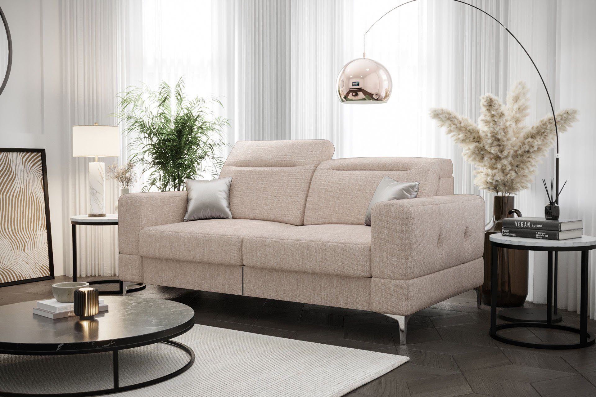 Möbel Sofa mit grau Sofa Gemma mit Stoff-und 2 Malibu Modernes Webstoff Farbauswahl Dich Relaxfunktion, elektrischer 85 für Relax,