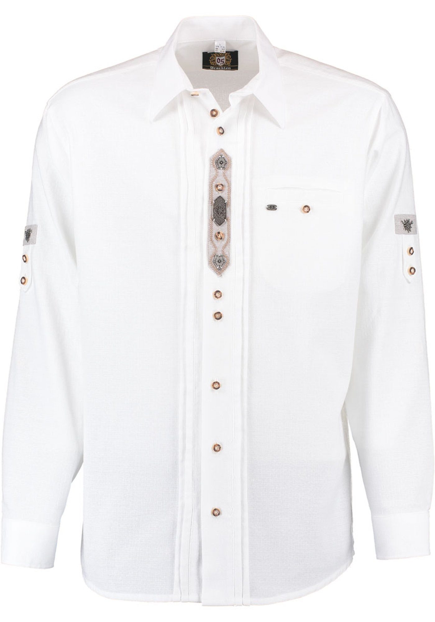 OS-Trachten Trachtenhemd Flafa Langarmhemd mit Edelweiß-Zierteil auf der Knopfleiste