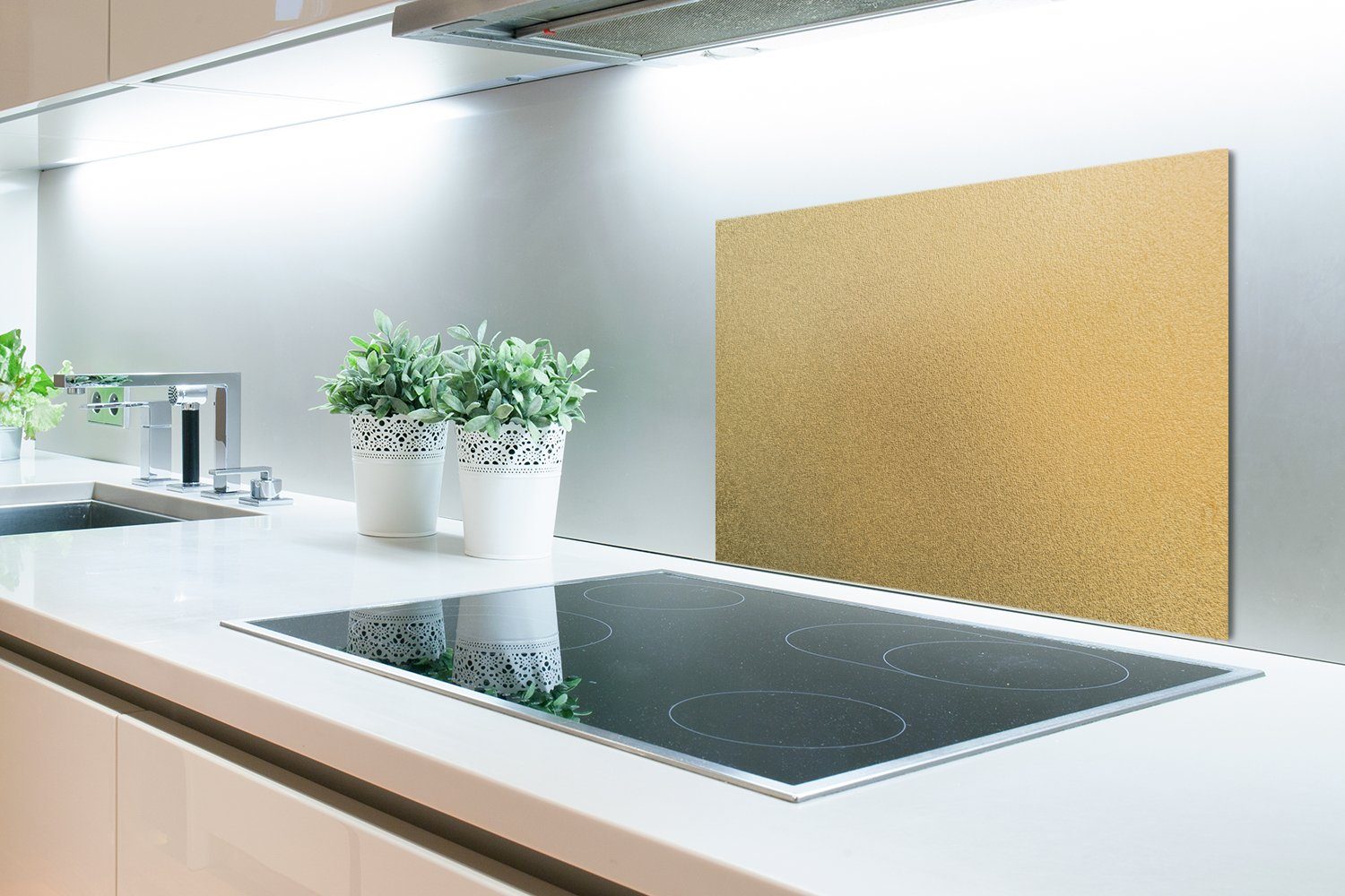 aus Küchenrückwand - Struktur Temperaturbeständig küchen - (1-tlg), Metall Herdblende 60x40 Design Chic, - - Wandschutz, MuchoWow Gold cm,