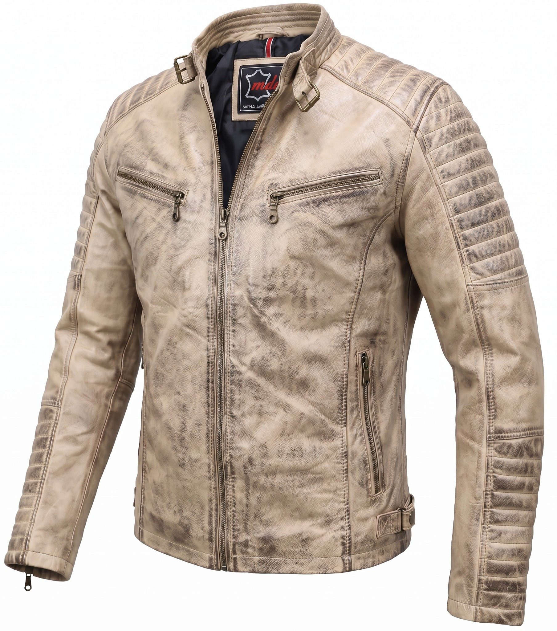 MDM Bikerjacke Herren Lamm Nappa Lederjacke Leichte Sommer Biker Lederjacke – Bild 2 von 5
