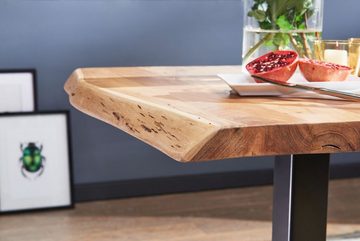 KADIMA DESIGN Esstisch Massivholz-Tisch, Unikat, quadratische Baumkante, Edelstahlstand