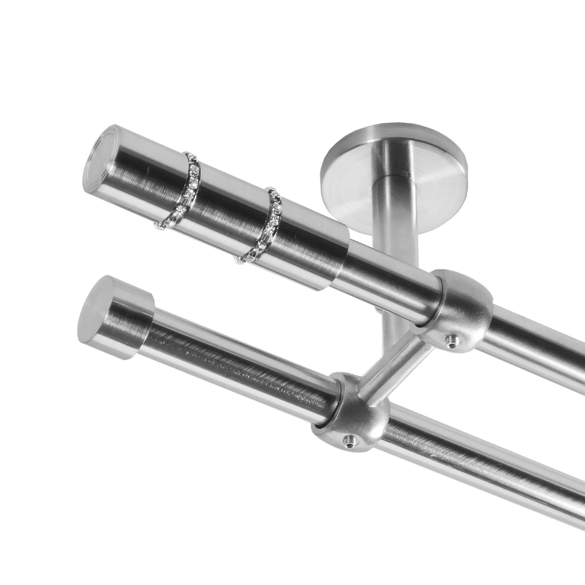 BASIT Gardinenstange Rohr Edelstahl 16 mm mit Deckenträgern 540 cm E26, Ø 16 mm, 2-läufig, verschraubt, Edelstahl, D21 540 cm E26 Kristall