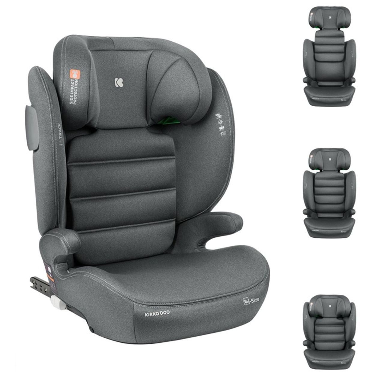 Kikkaboo Kindersitzerhöhung i-Track Isofix (100-150 cm), ab: 4, bis: 12, i-Size Gruppe 2/3, SPS-Seitenschutz, höhenverstellbare Kopfstütze