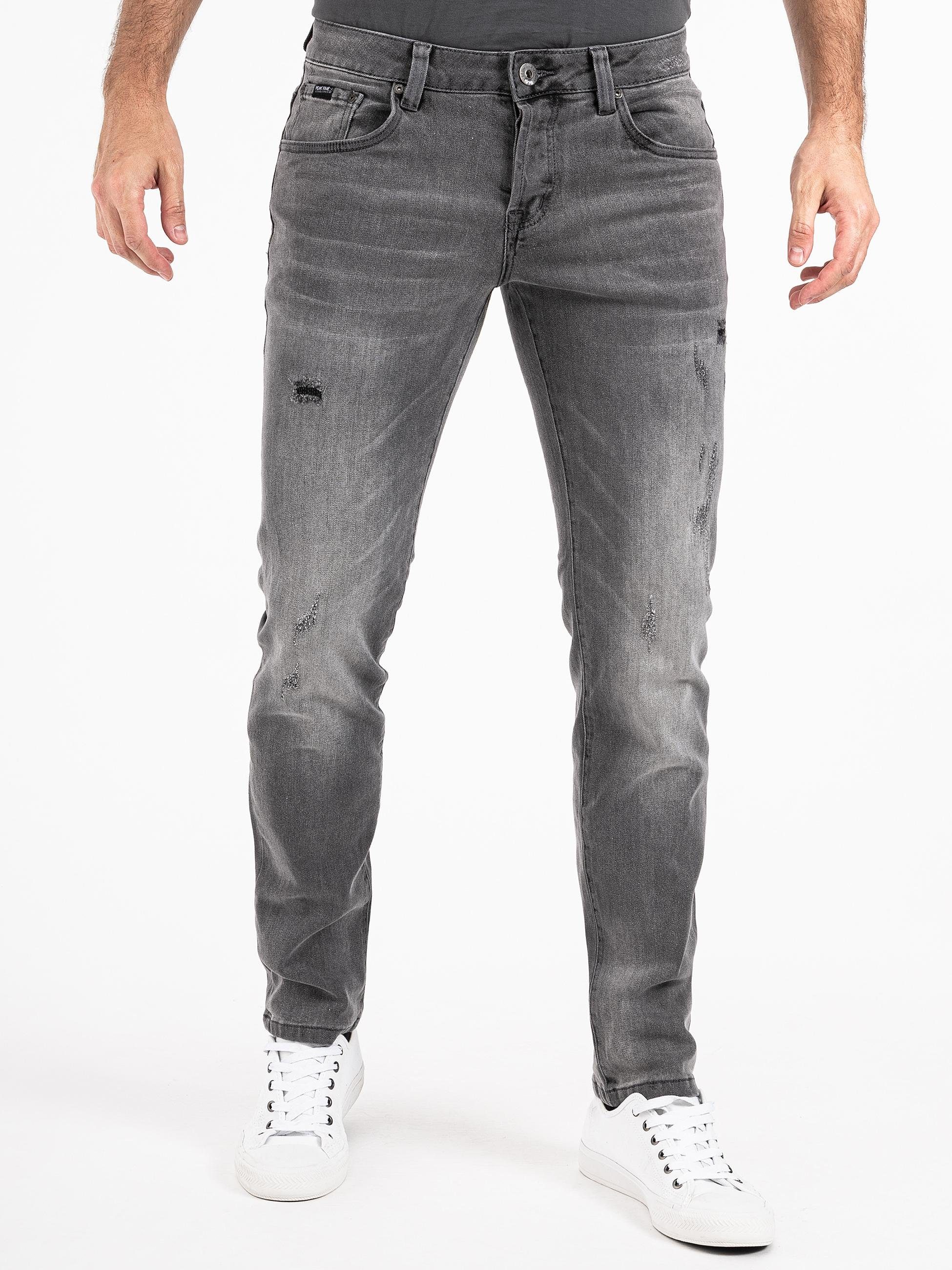 PEAK TIME Slim-fit-Jeans Jeans hellgrau München Herren mit Stretch-Bund Destroyed-Optik und