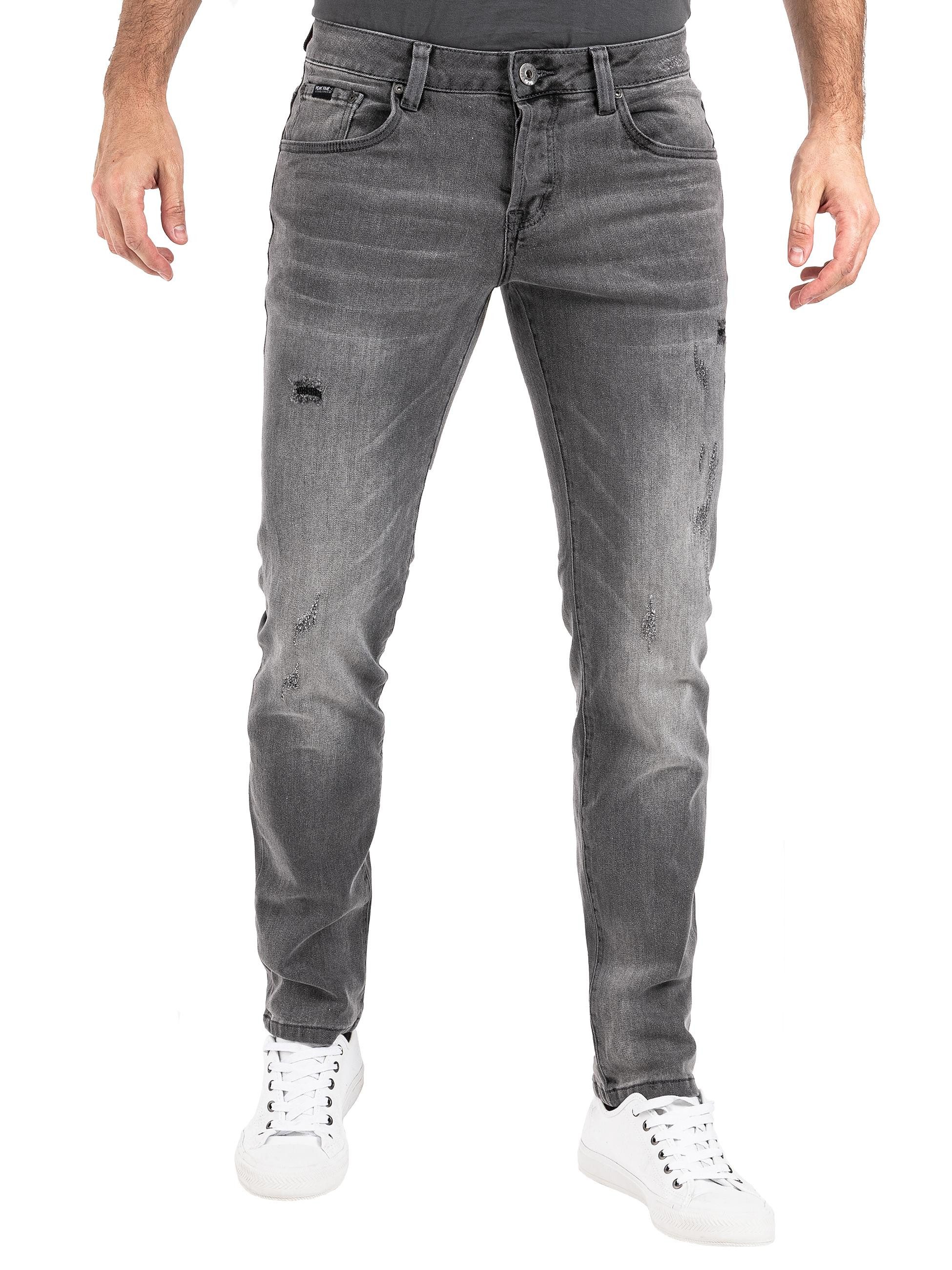 PEAK TIME Slim-fit-Jeans Jeans hellgrau München Herren mit Stretch-Bund Destroyed-Optik und