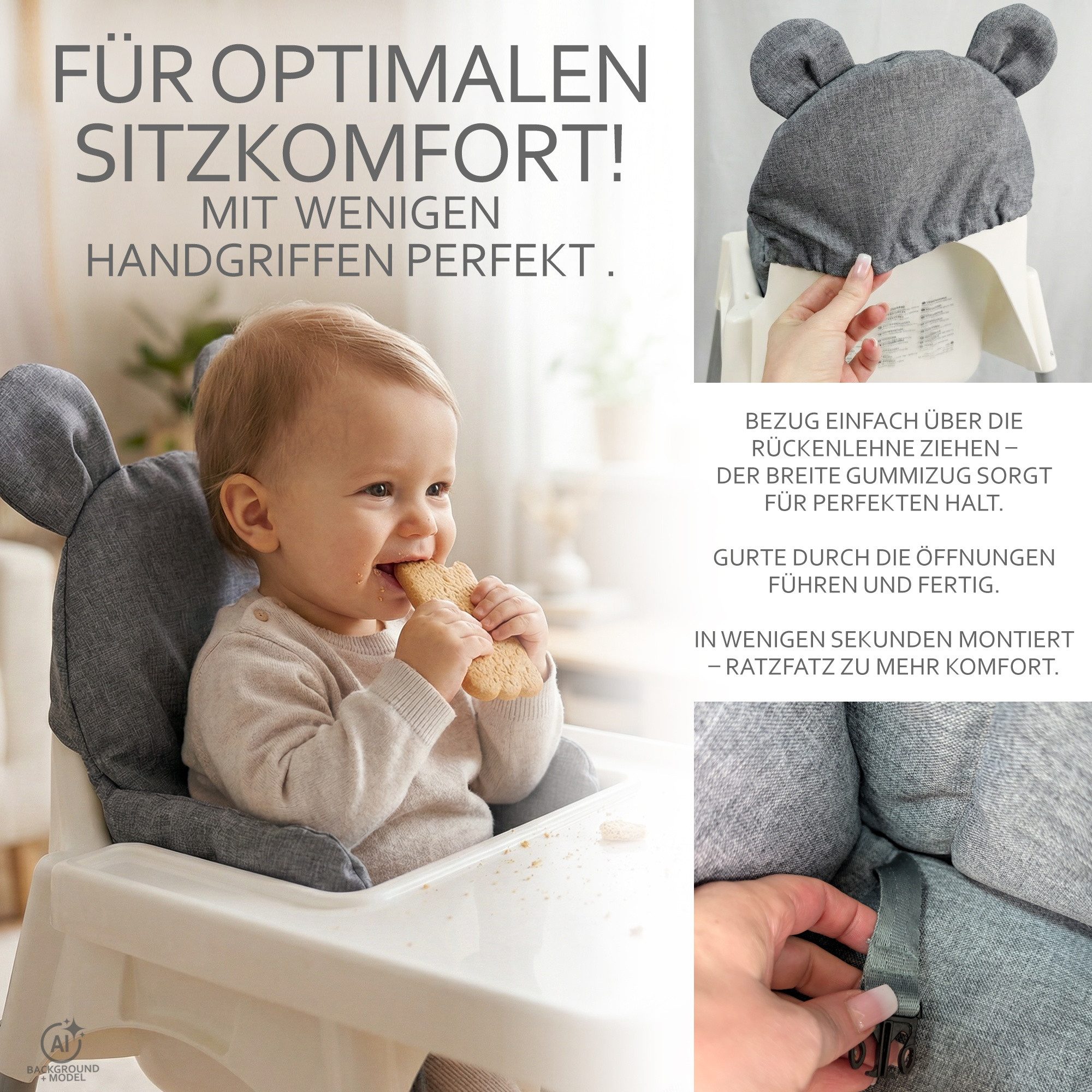 BambiniWelt by Rafael K. Hochstuhlauflage Sitzbezug Kissen Ersatzbezug kompatibel mit Ikea Hochstuhl Antilop M2, weich, waschbar, langlebig