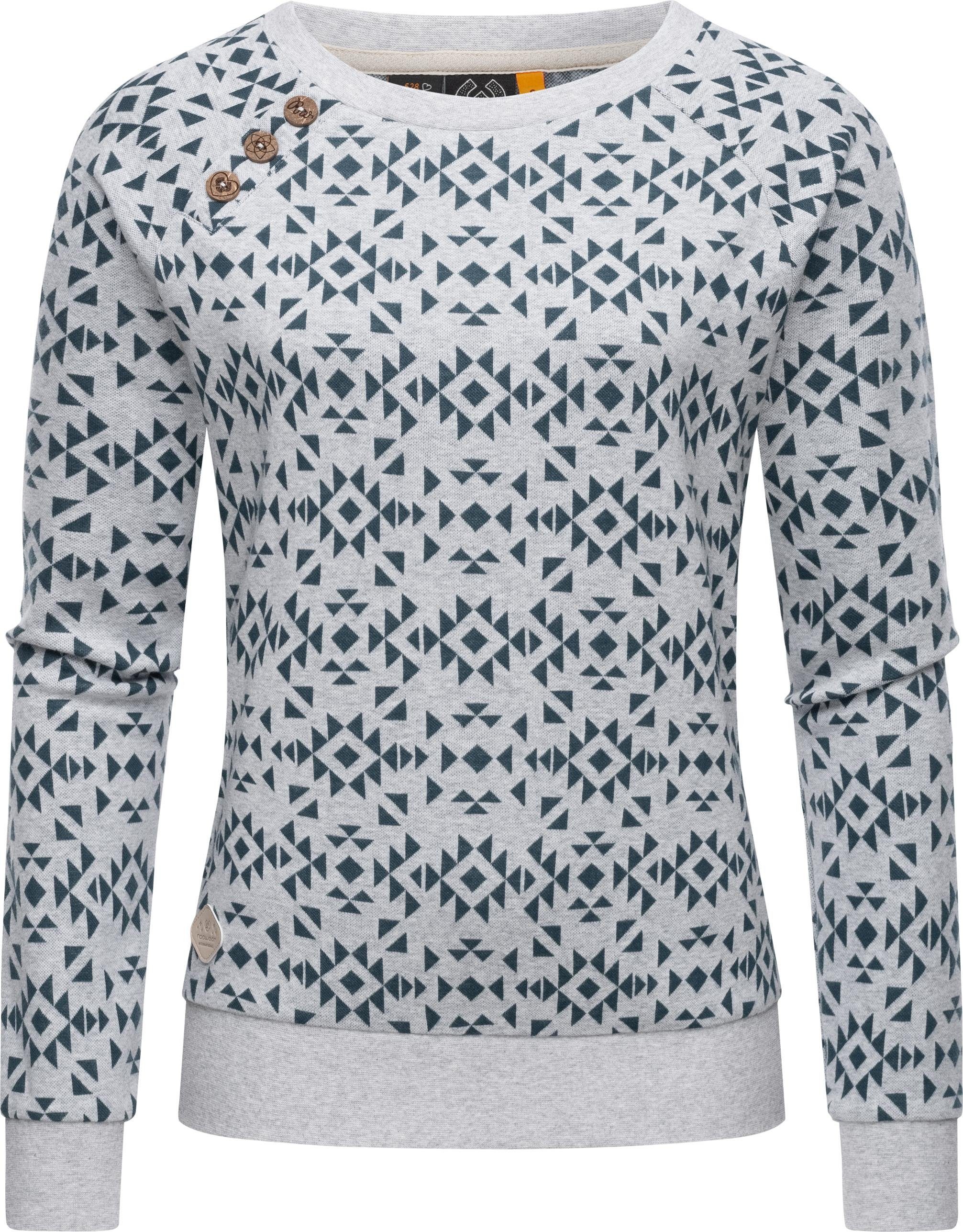 Ragwear Rundhalspullover Darria Aztec Leichter Damen Pullover mit coolem Print-Muster hellgrau