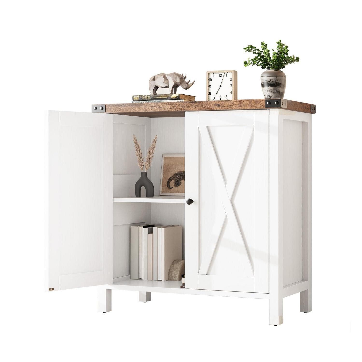 LuxusKollektion Sideboard Sideboard Kommode Anrichte 2 Türen 2 Fächer Wohnzimmer Weiß braun