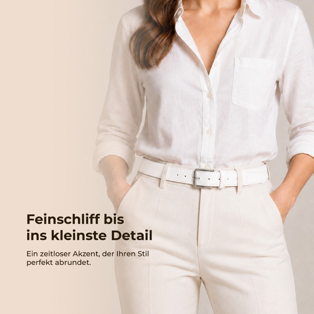 herémood Ledergürtel Gürtel Damen Ledergürtel Jeans & Kleid Geschenke Frauen Accessoires (Gürtel Damen Weiß 125 cm - Premium Ledergürtel - handgefertigt - hochw – Bild 5 von 5