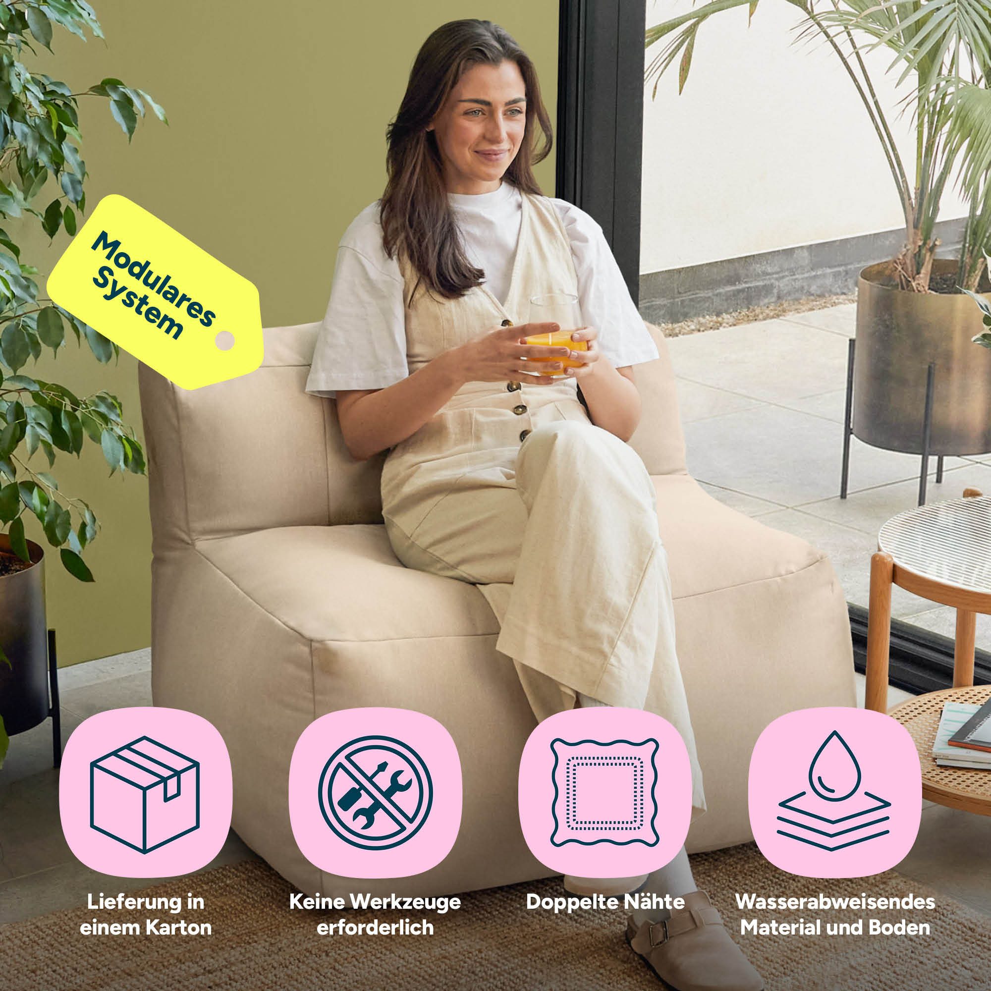 icon Sitzsack Modulares Sessel aus Olefin „ZEN“, Schaumstoff Füllung, für Wohnzimmer, für den Außenbereich, wetterfest